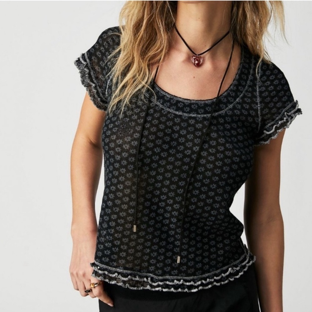 FREE PEOPLE | Garner Top blue semi sheer baby tee y2k size small